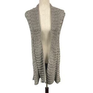 Uterque Light Grey Open Knit Open Front Cotton Long Sweater Vest Women's Medium